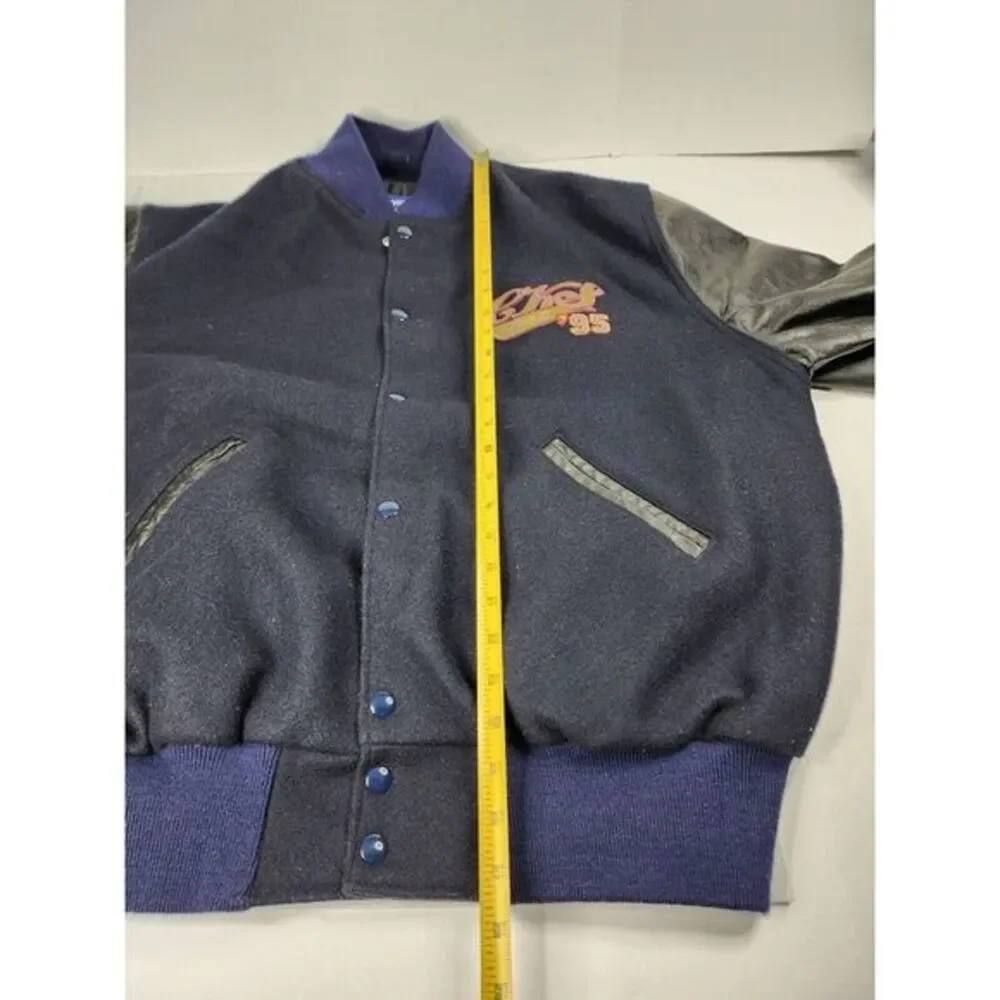 Vtg College Holloway Jacket CK& Mens XL Black Varsity Letterman‎ Wool/Leather